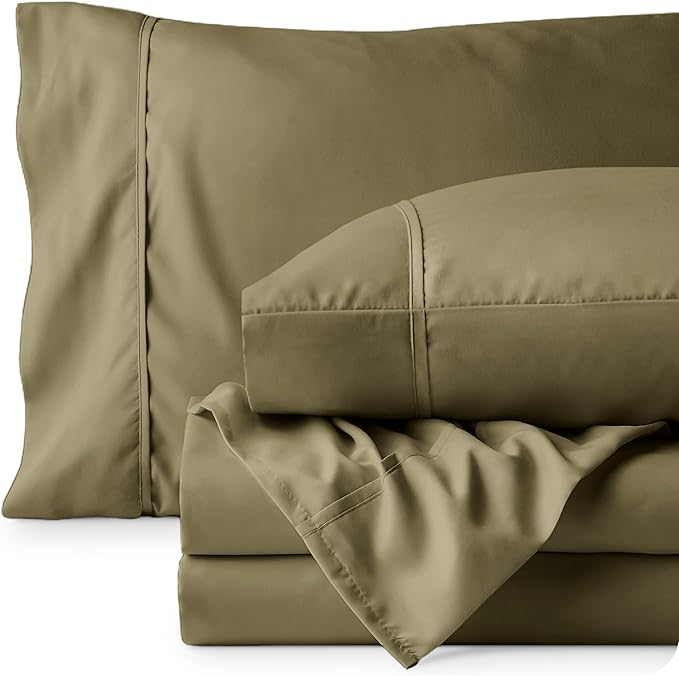 Bare Home Queen Sheet Set - Luxury 1800 Ultra-Soft Microfiber Queen Bed Sheets - Double Brushed - Deep Pockets - Easy Fit - 4 Piece Set - Bedding Sheets & Pillowcases (Queen, Olive)