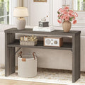 BON AUGURE Sofa Console Table, Wood Entryway Table, Grey Behind Couch Tables with Open Storage, Modern Narrow Hallway Tables (Greige Oak, 47 Inches)