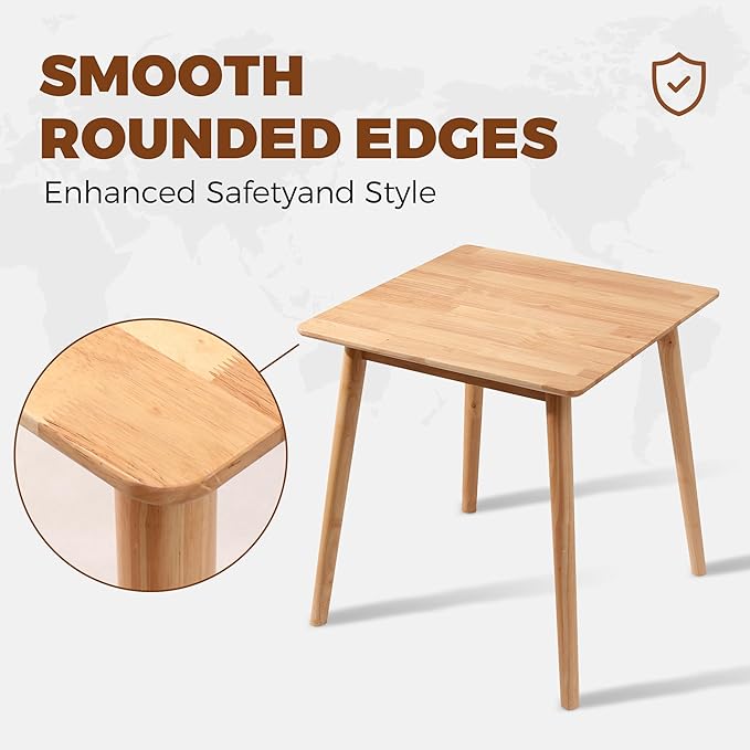 OGMILL 27.6" Small Square Dining Table for 2, Space-Saving Natural Kitchen Dinner Table Rustic Wood Mid Century Modern Table with Solid Wood Leg for Small Spaces