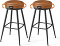 VASAGLE EKHO Collection - Swivel Bar Stools Set of 2, Bar Height Backless Bar Stools, Synthetic Leather with Stitching, Mid-Century Modern, 30-Inch Tall Kitchen Barstools for Home Bar, Caramel Brown