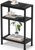 Narrow Side Table for Small Space, 3-Tier Small End Table with Shelf Holder, Slim Nightstand, Skinny Snack Couch Table in Living Room, Bedroom, Study, Kitchen and Balcony（Black