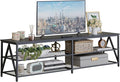 TV Stand for TVs up to 75 Inch, 70" Long Industrial TV Console Table with 3-Tier Storage Shelves, Entertainment Center for Living Room, Bedroom (Black)
