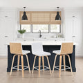 Vienna Modern Counter Height Swivel Bar Stool with White Faux Leather Seat and Patterned Oak Wood Frame Set of 2