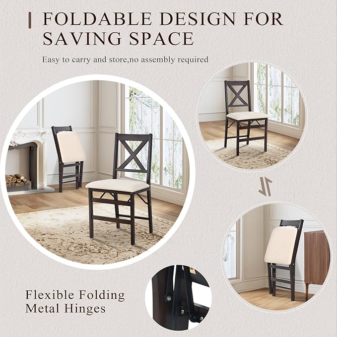 COLAMY 60 Inch Rectangular Kitchen Dining Table for 6, Modern Farmhouse Dining Table Set for 6, Wood Dining Table and Folding Dining Chairs for Kitchen, Dining Room, Restaurant, White/Beige