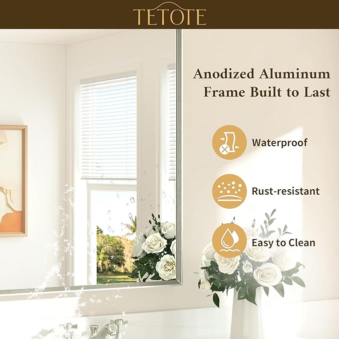 TETOTE Brushed Nickel Mirror 20" x 30" Rectangle Beveled Frame Bathroom Vanity Mirror for Over Sink Brushed Nickel, Tempered Glass, Stronger Frame, Modern Farmhouse Bedroom, Entryway