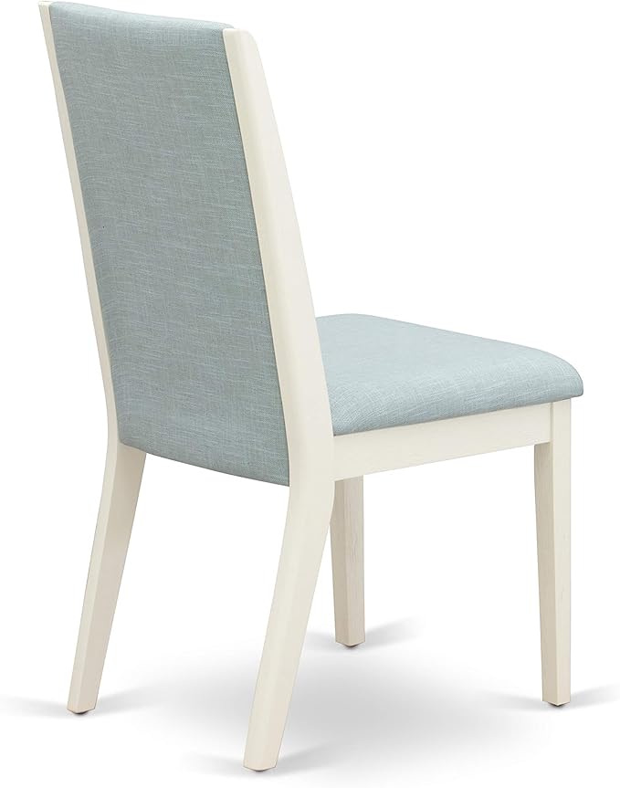 East West Furniture X027LA015-9 9 Piece Dining Set Includes a Rectangle Dining Room Table with X-Legs and 8 Baby Blue Linen Fabric Upholstered Parson Chairs, 40x72 Inch, Multi-Color
