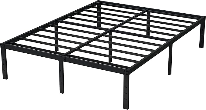 EMODA 16 Inch Platform King Bed Frame No Box Spring Needed, Heavy Duty Metal Mattress Foundation with Sturdy Steel Slats Support, Noise Free, Easy Assembly, Black