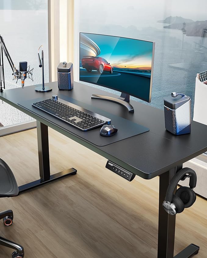 ErGear Height Adjustable Electric Standing Desk, 47.2 x 23.6 Inches Sit Stand up Desk, Memory Computer Home Office Desk with Two-Piece Desktop (Black)
