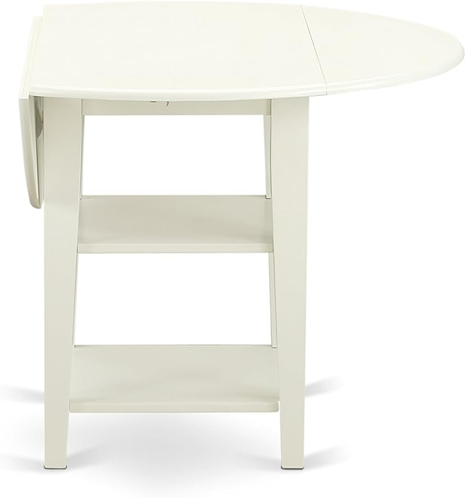 East West Furniture SUAV5-LWH-W 5 Piece Dining Table Set for 4 Includes a Round Kitchen Table with Dropleaf & Shelves and 4 Kitchen Dining Chairs, 42x42 Inch, Linen White