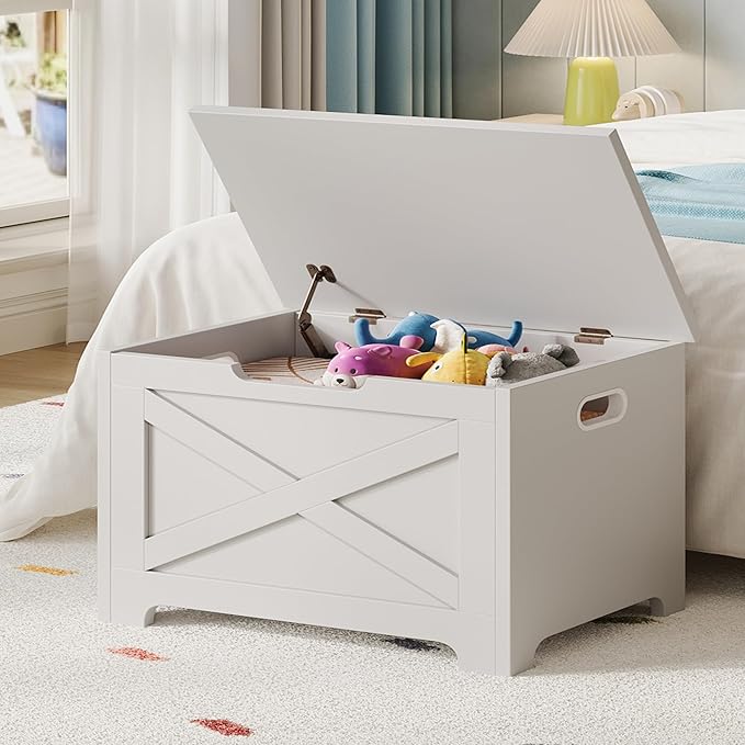 GarveeHome 23.6" Storage Chest, Wooden Storage Bench with Safety Hinge, Easy Assembly, Large Toy Chest for Entryway, Living Room, Bedroom