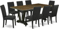 East West Furniture V677DR124-9 9 Piece Dining Set Includes a Rectangle Dining Room Table with V-Legs and 8 Black Color Linen Fabric Upholstered Parson Chairs, 40x72 Inch, Multi-Color
