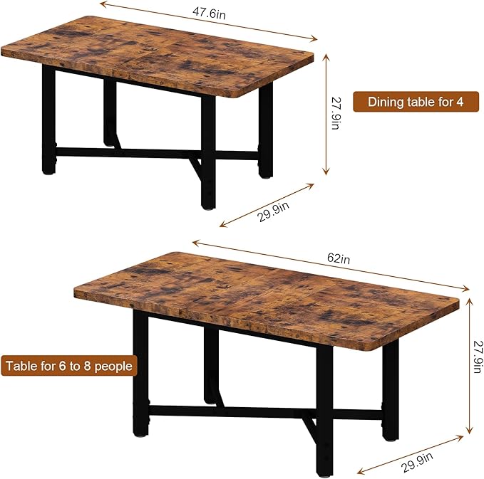 Dining Table for 4-6, 62“Extendable Kitchen Dining Room Table, Space Saving Rectangle Large Expandable Wood Dinner Furniture for Small Space, Brwon