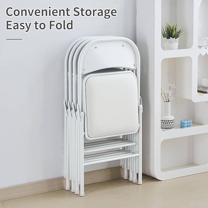 KAIHAOWIN 2-Pack Folding Chair Vinyl Padded and Metal Frame Heavy Duty Foldable Chair with Backrest & Padded Seats for Meetings Office Wedding Events-White