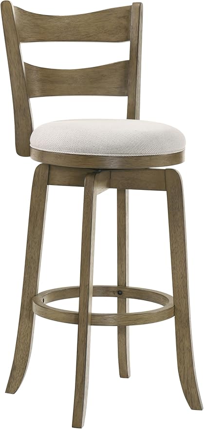Armen Living Blair 30 in. Putty Brown Bar Height Rubberwood Swivel Barstool with Cream Fabric Seat