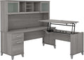 Bush Furniture Somerset 72W 3 Position Sit to Stand L Shaped Desk with Hutch in Platinum Gray | Adjustable Height Table for Office
