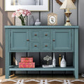Merax Wood Farmhouse Buffet Table with Storage Shelf, 2 Drawers and Cabinets Buffet Coffee Bar Cabinet for Living Room Dinning Room Kitchen (Dark Blue)