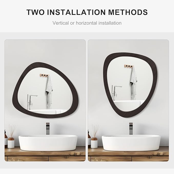 WallBeyond Asymmetrical Mirror, Irregular Wall Mirror, Wall Mirrors Decorative for Bedroom Living Room Entryway Hall, Wood Mirror for mid Century Modern Decor 23" H x 19" W, Black