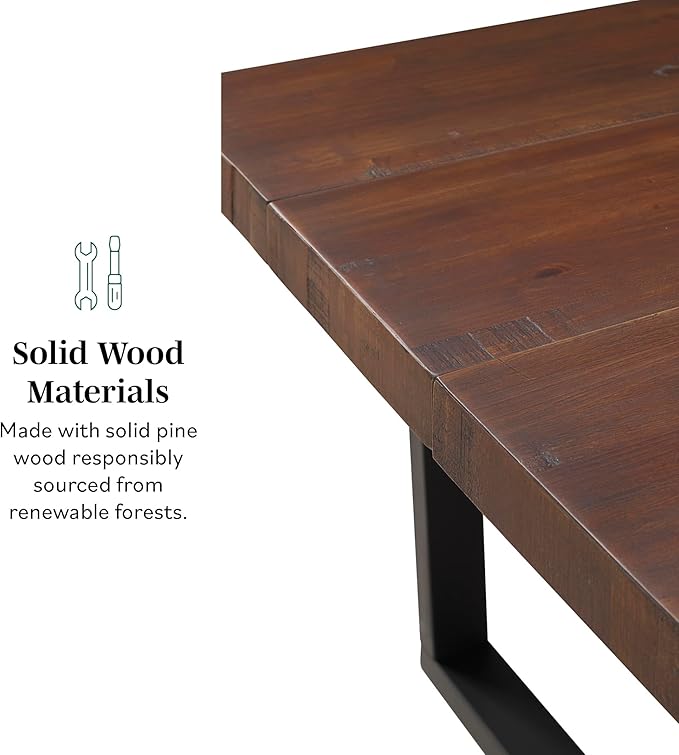 Walker Edison Durango Distressed Solid Wood Dining Table, 72 Inch, Mahogany