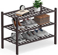 Haddockway Large 3 Tier Bamboo Shoe Rack Storage Organizer, Multifunctional Free Standing Stackable Shoe Shelf with Grid Panel for Closet,Hallway,Entryway,Small Space 27"x12"x21"(Brown, 3-Tier(Large))