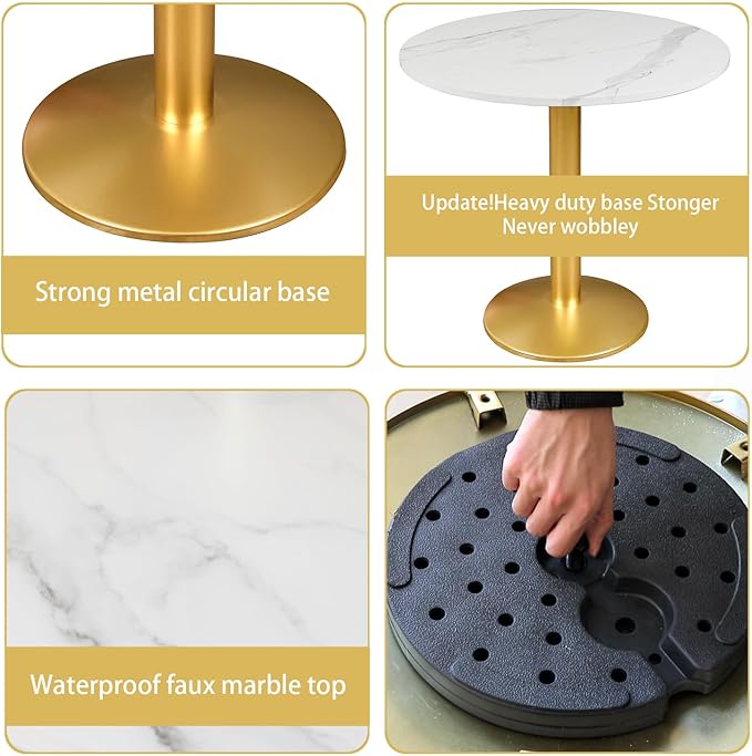 Round Modern Dinning Table 30 inches Bistro Tulip Table with White Faux Marble top Gold Sturdy Metal Frame,Easy Assemble,Diameter 30in*H28.54in