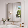 Bronze Bathroom Mirror 22x30 Inch, Brushed Bronze Metal Frame Mirror for Wall, Rounded Rectangle Bathroom Vanity Mirror with Tempered Glass, Anti-Rust, Horizontal/Vertical