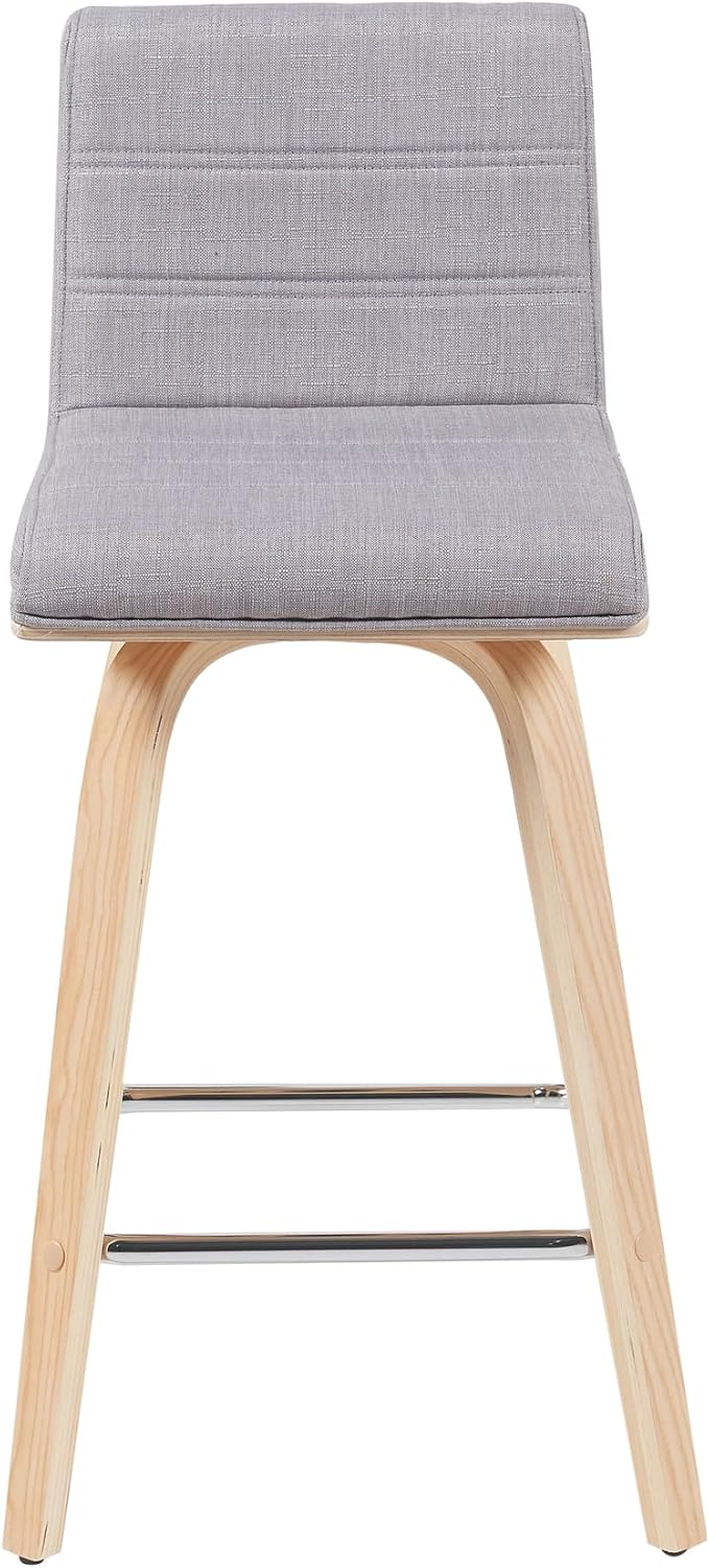 Vienna Modern Counter Height Swivel Bar Stool with Grey Upholstered Seat and Patterned Oak Wood Frame Set of 2