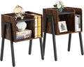 VECELO Nightstand Set of 2,Industrial End Table,Bedside Table with 2-Tier Open Storage Shelves,Wood Side Table with Metal Frame for Bedroom, Living Room,Small Spaces
