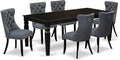 East West Furniture LGDA7-BLK-13 7 Piece Dining Set Includes a Rectangle Kitchen Table with Butterfly Leaf and 6 Polyester Fabric Upholstered Chairs, 42x84 Inch, Black