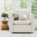 COLAMY Swivel Accent Chair, 34 Inches Wide Upholstered Arm Chair with Plump Back Pillow, Modern Sofa Living Room Chair for Bedroom, Corner, Reading Nook-Beige