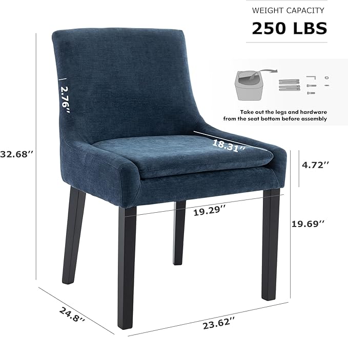 COLAMY Modern Dining Chairs Set of 4, Upholstered Corduroy Accent Side Leisure Chairs with Mid Back and Wood Legs for Living Room/Dining Room-Blue