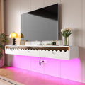 Floating TV Stand, 70IN Fully-Assembled Wall Mounted Wave Glass with Flip-Down Door & Drawers, Modern Media Entertainment Console Under TV Shelf for Livingroom