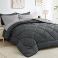 HEVUMYI Twin Comforter Set - 5-Piece All Season Bed in a Bag Twin, Ultra Soft Bedding Set with Comforter, Flat Sheet, Fitted Sheet, Pillowcases, Pillow Shams, Dark Grey & Light Grey