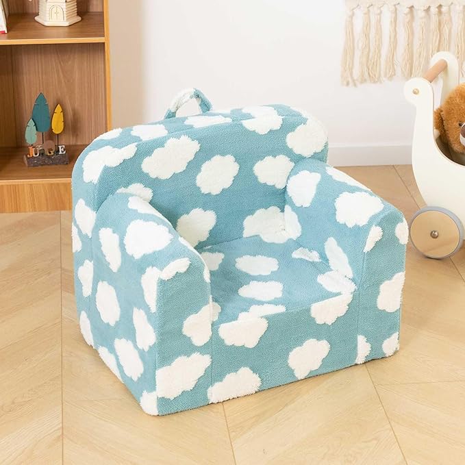 ALIMORDEN Kids Ultra-Soft Snuggle Foam Filled Chair, Toddler Cuddly Reading Couch, Blue
