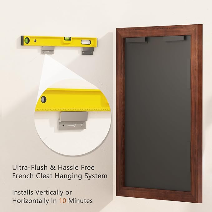 VocalStar Rustic Wood Framed Mirror 28 x 40 Inch, Natural Dark Brown Wooden Rectangle Bathroom Vanity Wall Mirror for Farmhouse Boho Decor, 1/4-inch Shatterproof Glass | Waterproof