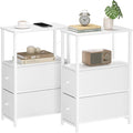 TUTOTAK Small Narrow End Table, Set of 2, Side Table, Nightstand with 2 Cloth Drawers, Couch Table, for Living Room, Bedroom, Bedside, White TB01BW054