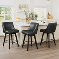 Vipbear Swivel Counter Height Bar Stools Set of 3,26.8" H Counter Stools with Back, Mid Century Modern Bar Stools for Kitchen Island,Faux Leather,Wooden Base, Black