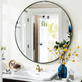 Black Round Bathroom Mirror, 24 inch Circle Wall Mounted Hanging Mirror with Simple Modern Circular Metal Frame for Hallway, Entryway, Living Room, Black Frame