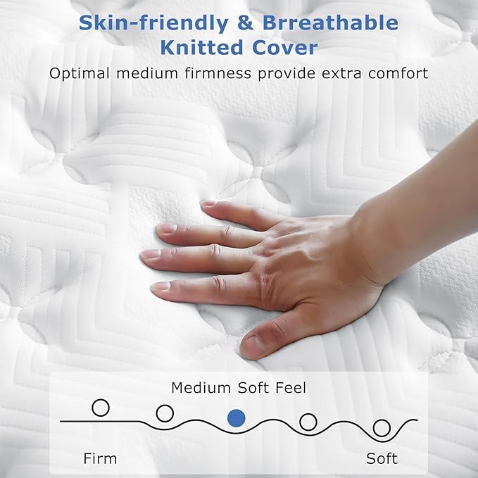 Queen Mattress 10 Inch Medium Firm,Hybrid Queen size Bed Mattress, Memory Foam Mattresses in a Box for Pressure Relief, Individual Pocket Spring-Motion Isolation with Edge Support, CertiPUR-US
