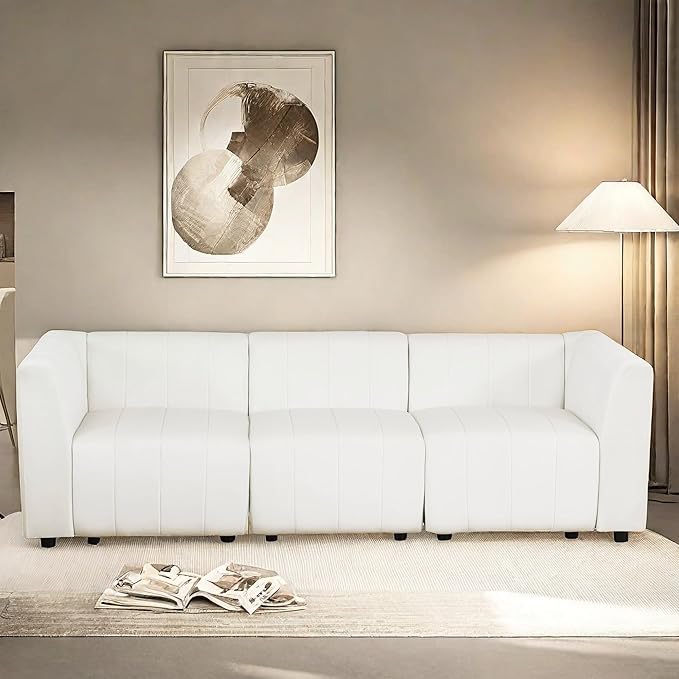 Sectional Couches Sofa for Living Room, 93″3 Seater Cloud Couch, Modern Comfy Modular Sectional Sofa with Deep Seats for Bedroom, Small Space, Brown