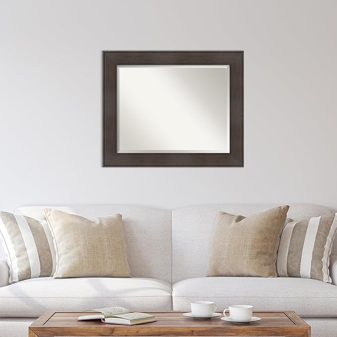 Amanti Art Brown Wall Mirror 28x34 William Rustic Woodgrain Rectangle Bathroom Mirror for Wall Decor Living Room, Large Classic Frame, Hangs Horizonally and Vertically, Bathroom Decor, Beveled Edge
