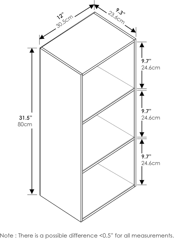 Furinno Luder Bookcase / Book / Storage , 3-Tier, Frenck Oak