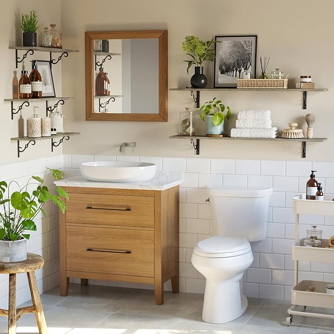 DINZI LVJ Long Wall Shelves, 31.5 Inch Large Floating Shelves Set of 2, Wide Display Shelf Wall Mounted with Brackets, Easy Hanging for Living Room, Toilet, Office, Bedroom, Gray Wash