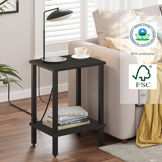 TUTOTAK End Table, Set of 2, Side Table, Nightstand, 2-Tier Storage Shelf, Sofa Table for Small Space, Living Room, Bed Room TB01BK035
