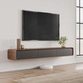POVISON Fully Assembled Floating TV Stand, 63 inch Modern TV Stand with 3 Flip-Down Cabinet Doors, Solid Wood Floating Entertainment Center, Wall Mounted Media Console for Living Room
