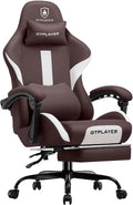 GTRACING Gaming Chair with Foot Rest & Pocket Spring Cushion, Breathable Fabric for Home Office Desk, Ergonomic High Back Computer Chair with Headrest & Lumbar Support, Brown