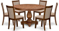 F2MZ7-50N-04 7-Pc Wooden Dining Set Includes a Pedestal Table and 6 Light Tan Polyester Parson Chairs with Padded Back - Antique Walnut