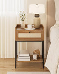 Nightstand,3-Tier Modern Night Stand,Bedside Table with Storage Drawer and Shelf,Small Side Table for Bedroom,Living Room,Walnut Brown