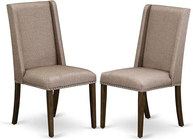 East West Furniture V777FL716-6 6 Piece Dinette Set Contains a Rectangle Dining Room Table with V-Legs and 4 Dark Khaki Linen Fabric Parson Chairs with a Bench, 40x72 Inch, Multi-Color