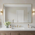 27x40 Inch Brass Bathroom Mirror for Wall, Aluminum Frame Rectangle Rectangular Vanity Mirror, Modern Large for Bedroom, Living Room, Horizontal or Vertical