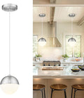 LMS 6-inch Brushed Nickel Pendant Light, Mid Century Kitchen Island Pendant Light Fixtures with White Globe Glass, Adjustable Hanging Light for Dining Room Bedroom Bathroom, LMS-186BNS